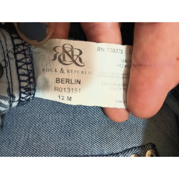 Rock & Republic Women's Jeans Sz 12 M Berlin Skinny Mid Rise Medium Wash Ripped - Picture 4 of 9
